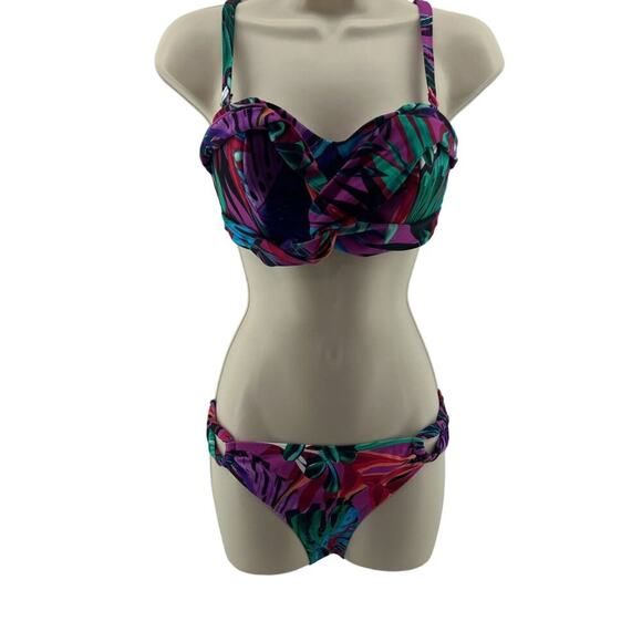 Figleaves Fuller Bust Bahama Palm Underwire Bandeau Bikini Top Womens Size 34DD - Picture 1 of 5
